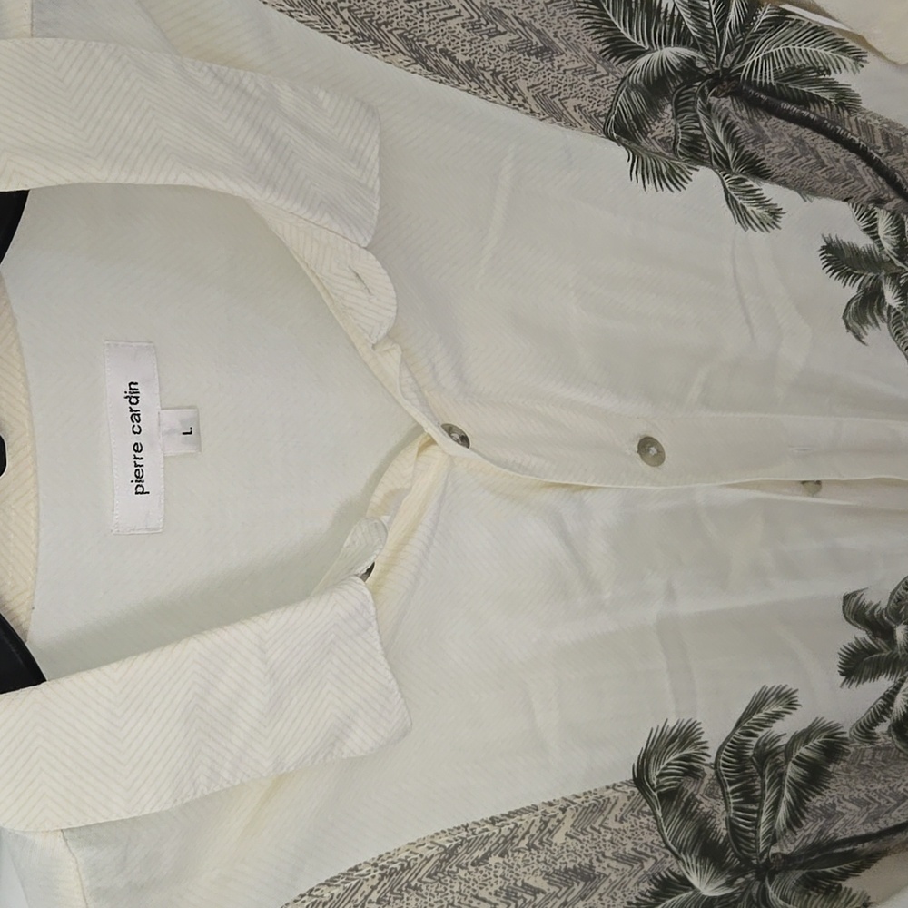 Pierre Cardin Cream Casual Button Down Shirt with Tropical Print - Picture 5 of 8